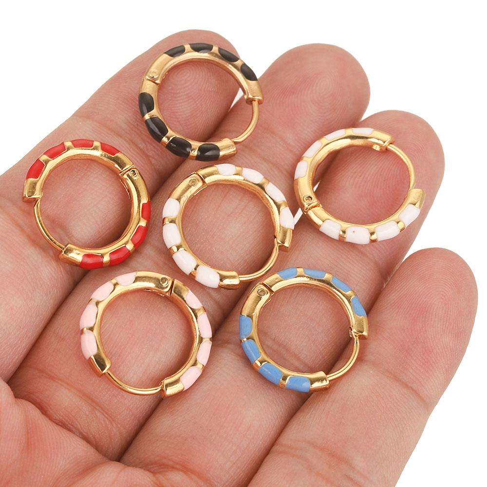 Runde Emaille-Ohrringe aus Edelstahl, vergoldete koreanische Ohrringe, Creolen, Ohrring für Damen, Metall, Luxusschmuck, Boho