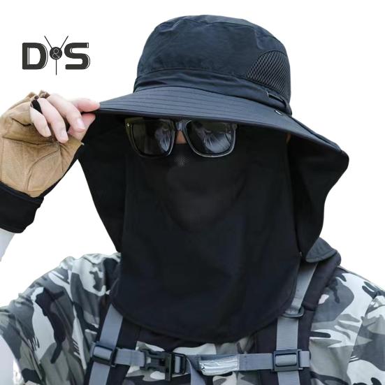 

Кепка с защитой от солнца для улицы, закрывающая лицо и шею, со шнуровкой, ажурная сетка с большими полями, защита от ультрафиолетовых лучей, для рыбалки и путешествий чёрный