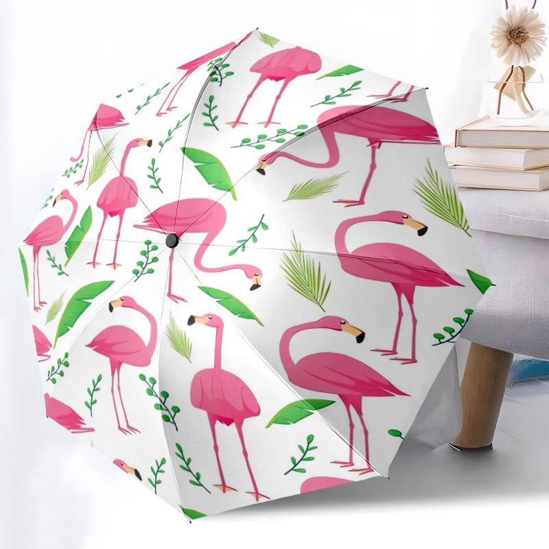 

1pc Flamingo Automatic Umbrella - Lightweight Portable 8-Rib Design, Vibrant Pink Flamingo & Tropical Leaf Pattern, Durable Ca