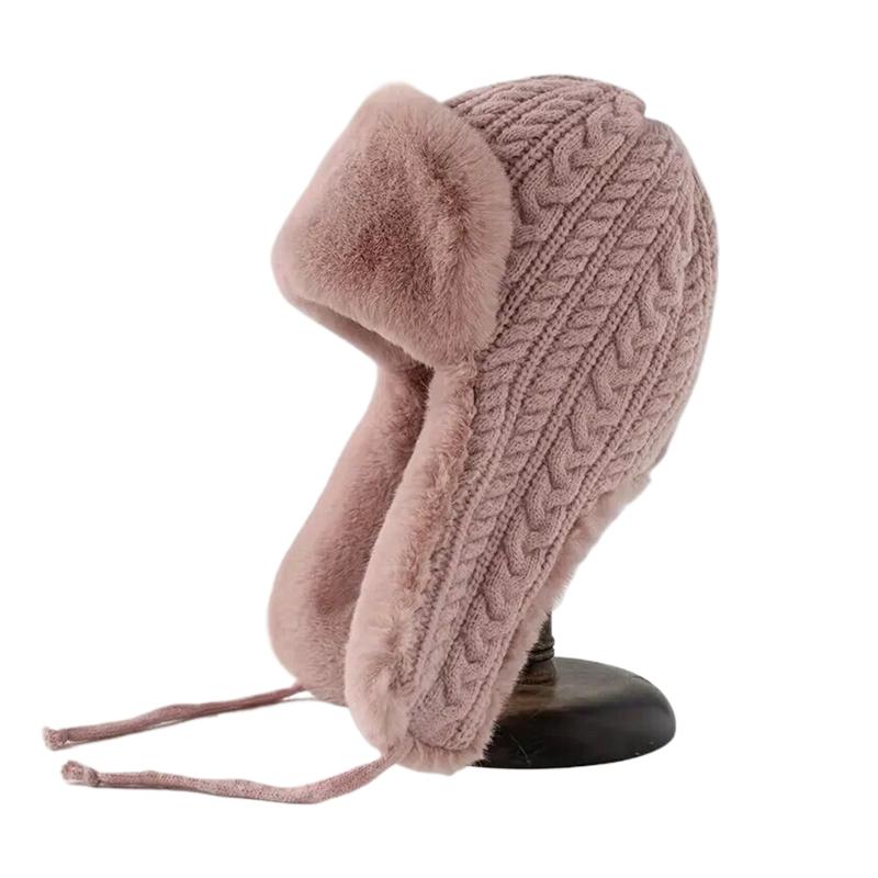 

Simple Plush Knitted Hat Winter Thickened Warm Ear Protection Hat Outdoor Cold Hats Female Sweet Lovely Leisure Hats розовый