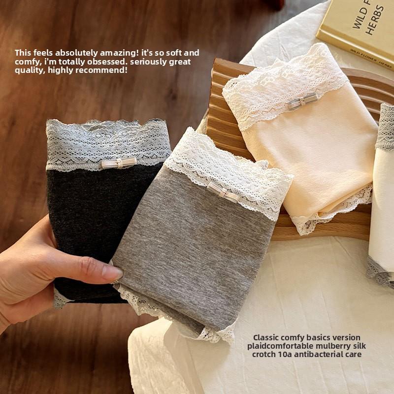 Ladies Spring and Autumn New Lace Color Matching Pure Cotton 10A Antibacterial Extended Crotch Triangle Briefs