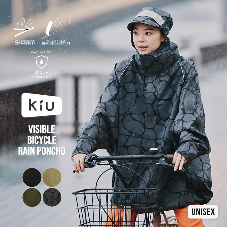 Kiu Visible Bicycle Rain and Perfect for and Rainy Features include a Sleeved Storage and Stylish and Cool for Outdoor and Reflective and Grid Poncho,