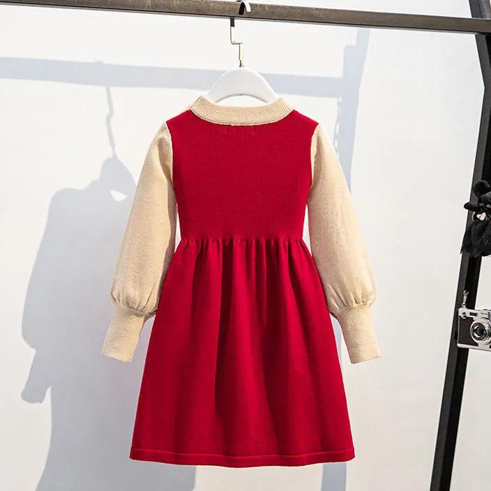 Dívčí svetrové šaty princeznovského střihu v kolejním stylu s dlouhým rukávem na podzim a zimu