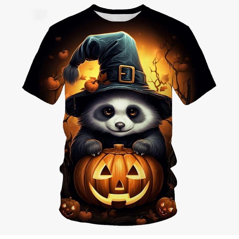 Halloween Children's T-Shirt Funny Panda Pumpkin 3D Print Summer Tops Casual Loose Pullover Tees 3-14y Gifts Children's Clothing