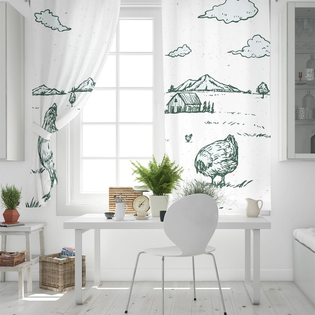 Country Graffiti Chicken Hill House Country Style Window Curtains Scenic Curtains for Living Room Decorative Items Living Room