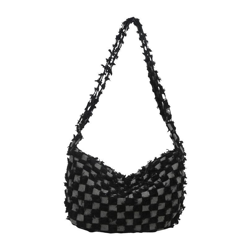 Шикарная городская минималистичная сумка-полумесяц для женщин с уникальным клетчатым узором чёрный
