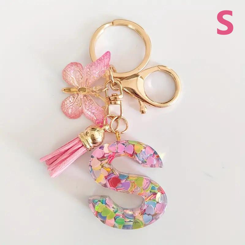 Breloc cu Litere cu Paiete, Ciucure, Pandantiv Fluture, Breloc Inițială, Agățătoare pentru Geantă, Farmece, Lanț Chei Auto, Cadou de Ziua Îndrăgostiților