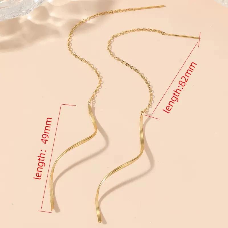 2Pc Women'S  Light Luxury Long Tassel Wave Earrings Jewelry Accessories Suitable For Date Party Festival Gifts