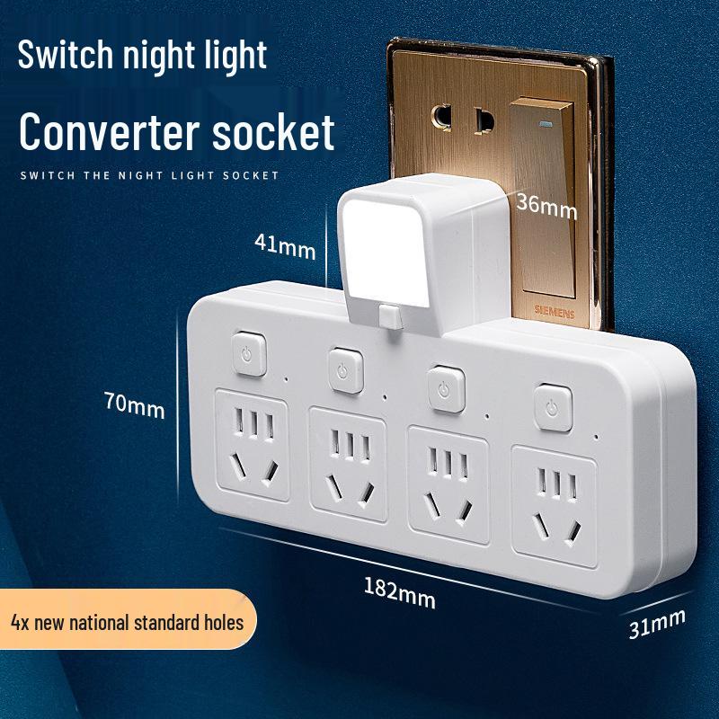 Multi-Outlet Power Strip with USB, Wireless Converter, Night Light, and Individual Switches for Home Office