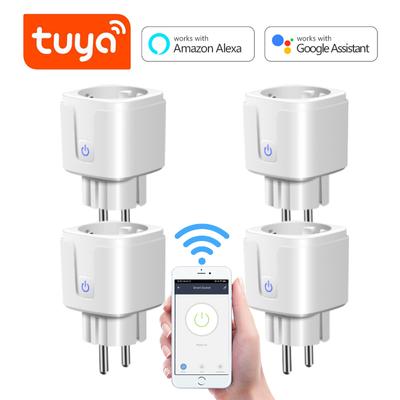 4ST Smart Life App Smart Socket Adapter 16A Röststyrningsuttag EU Vägguttag Strömmonitor Arbeta med Alexa Google Home