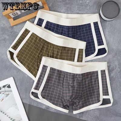 Men's Plaid Underwear Breathable Four Corner Pants Mid Waist Youth Fashion Shorts