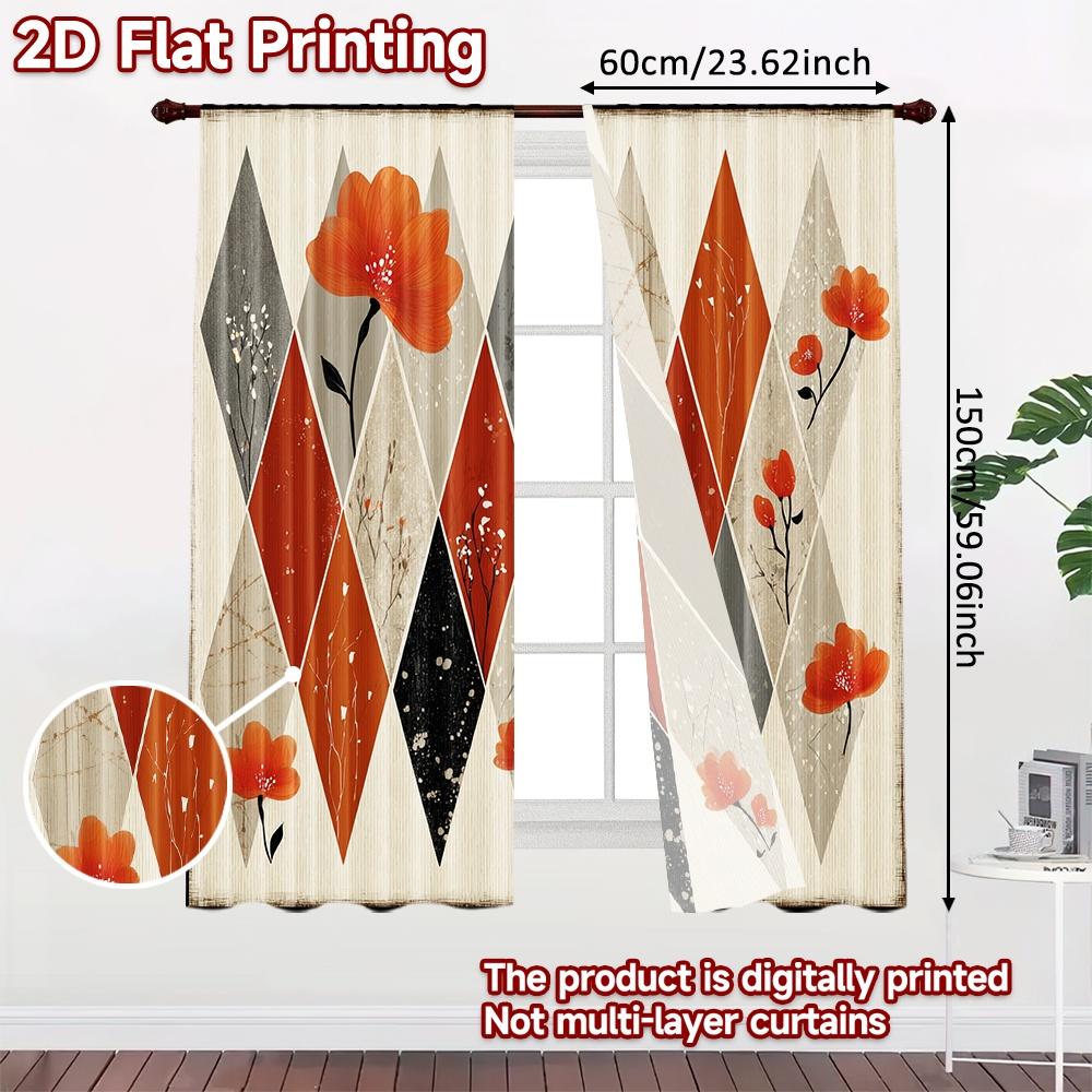 2D-Flachdruck, 2-teilige Vorhänge (Ohne Stange) Geometrisches Blumenmuster Valentinstag ist Tag Festival Schicker Druck Vorhänge Langlebig
