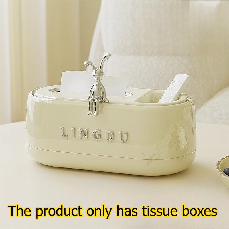 

1pcs Rabbit Decor Tissue Box Multifunctional Desktop Tissue Organizer Living Room Desktop Bathroom Tissue Storage Box бежевий