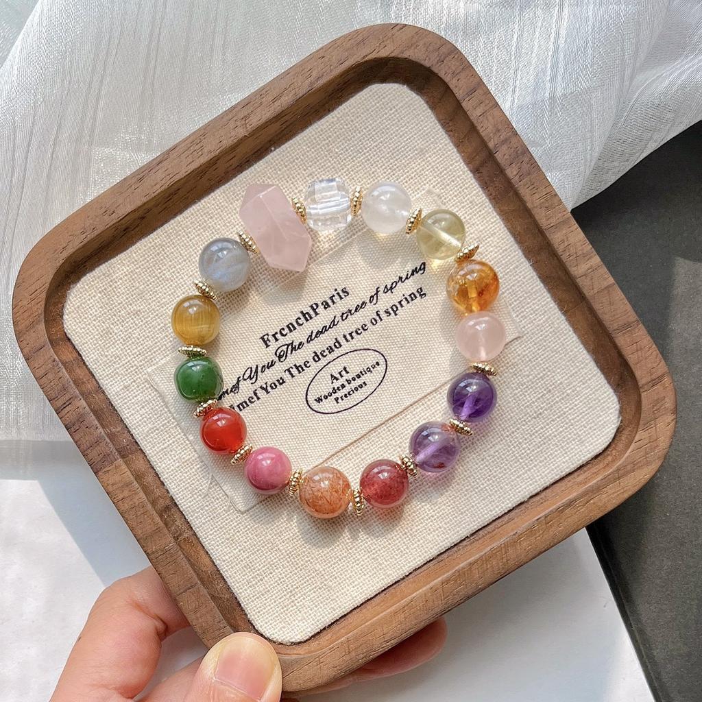 Natural White Crystal Amethyst Moonstone Powder Crystal Tianhe Stone Citrine Black Gold Ultra Purple Ghost Duobao Bracelet Hand