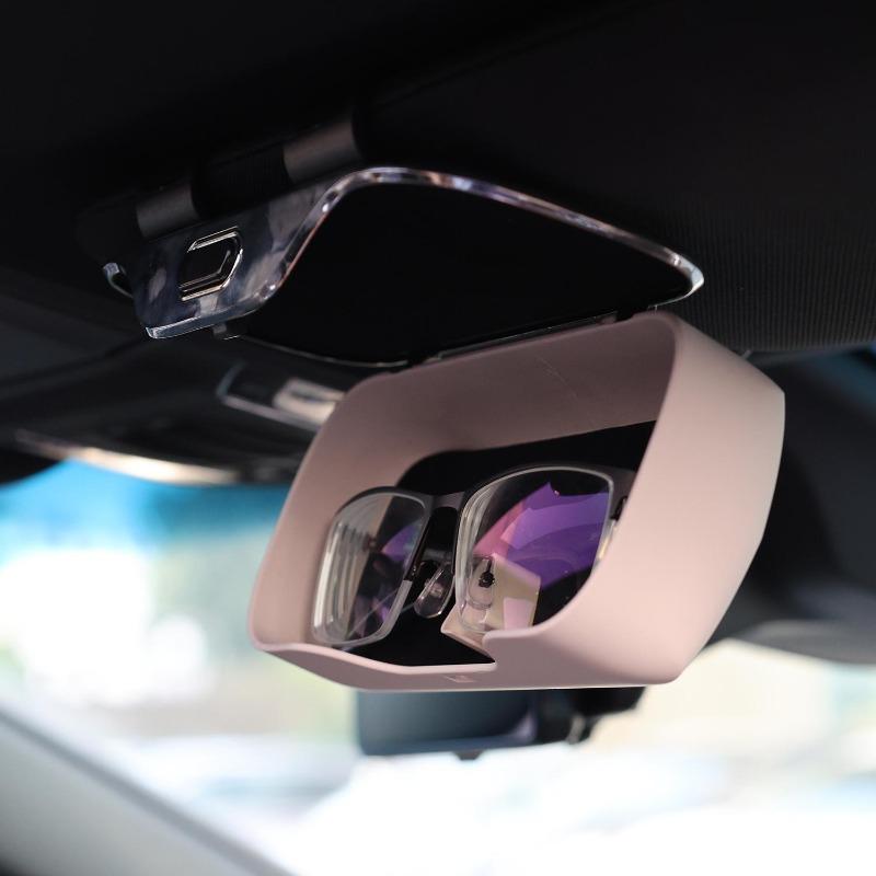 Multifunctional Car Sunglasses Holder Driver's Seat Clip Storage Case Eyewear Frame Car Sun Visor Holder Brown/gray