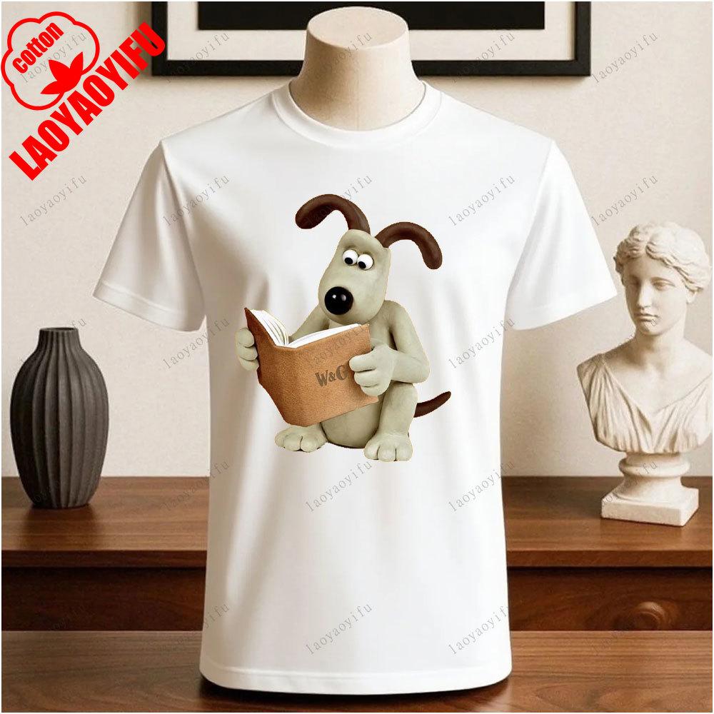 Wallace i Gromit Drukowane T-shirty Bluzki Kreskówka i Anime Drukowany T-shirt Lato Bawełna Casual Oddychające Camisetas T-shirty