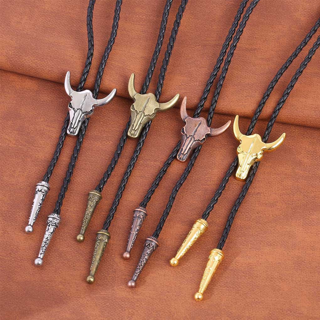 Vintage Metal Stone Black Hat Bolo Tie with Gemstones Leather Rope Pendant Necktie Jewelry Western Tie Western Necklace Costume