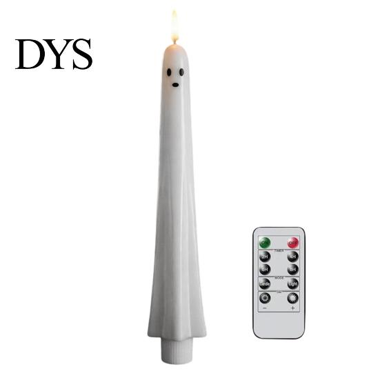 Halloween Ghost Candle Lights Flameless Taper Candles, Battery Operated Flickering Light with Tea Remote, Real Wax 3D Wick LED Candles for Dinner