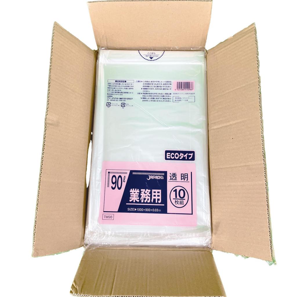 Japax Garbage Bag 90L Thickness 10 Pieces X 30 Books TM98 Plastic Bag with Metallocene Compound That Resists Stretching (Transparent) 0.030mm (300