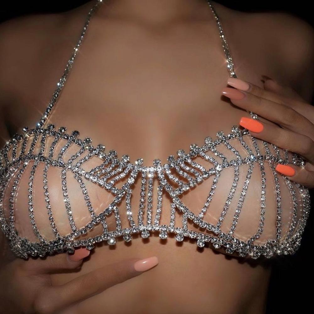 2022 New Crystal Bikini Bra Body Chain Harness Sexy Shiny lux Bling Rhinestone Bra Body Chain Jewelry for Women