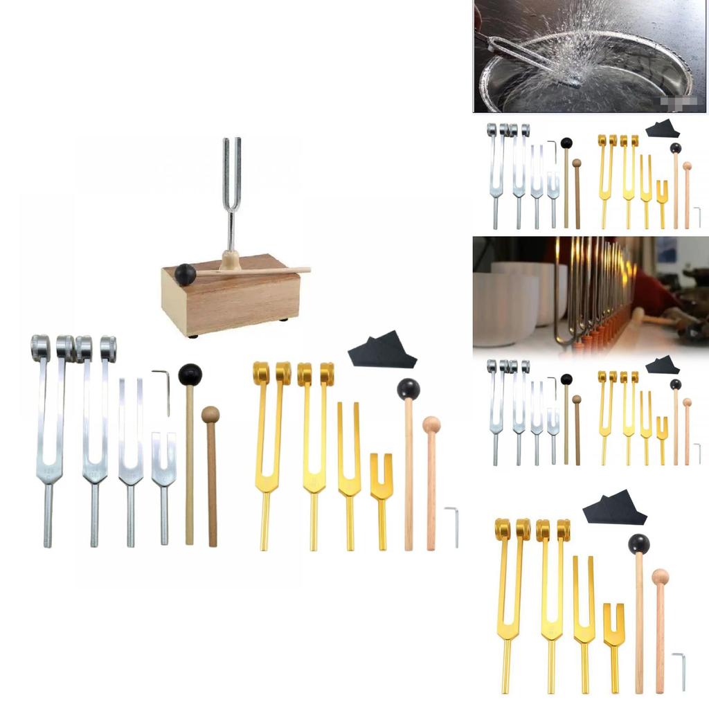 Silver Aluminum Alloy Tuning Fork Collection For Musical Instruments And Health Treatments With Carrying Bag