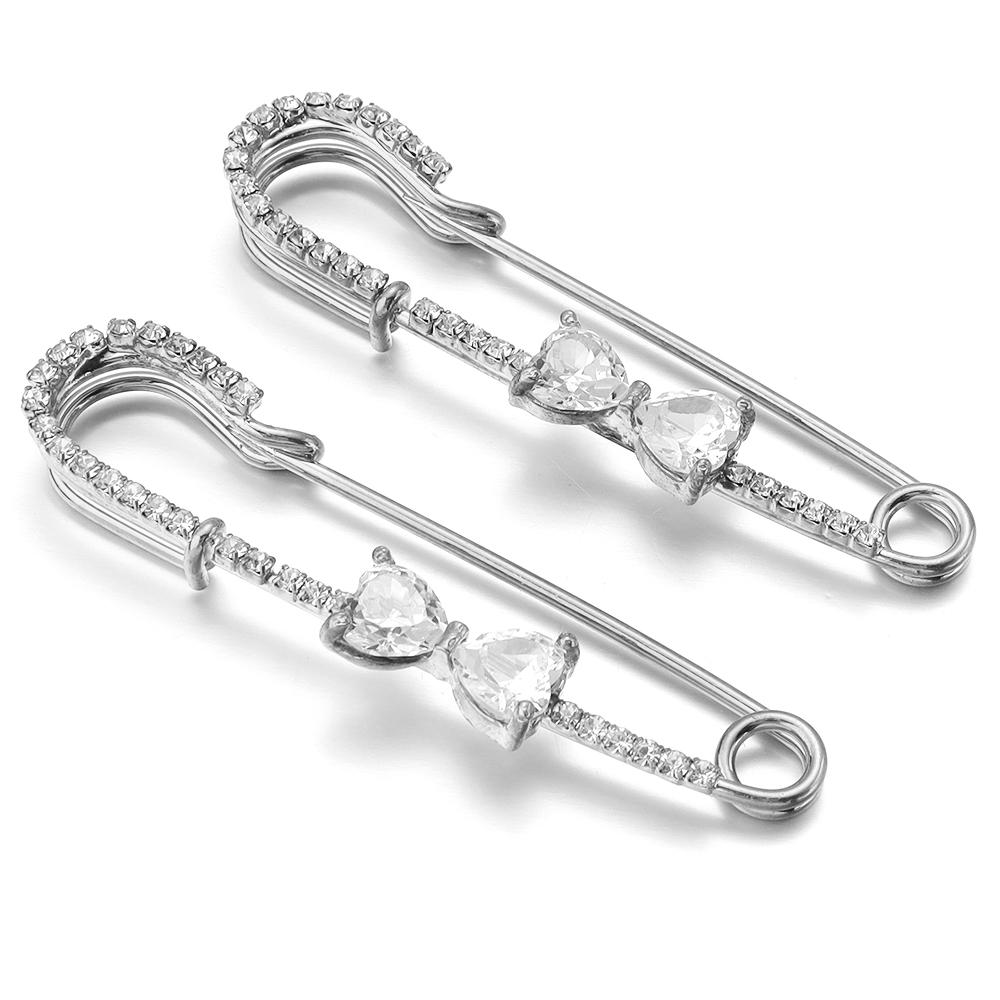 2pcs/lot Alloy Rhinestone Brooches Gold Silver Color Fixed Pins Brooch For Women Dress Safety Pin Brooches DIY Jewelry Making