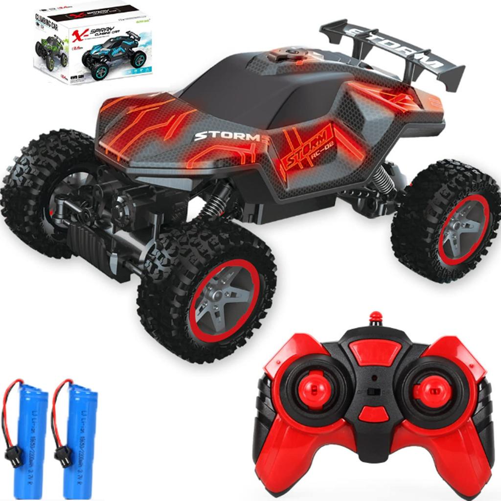 Scale RC Stunt Car for Operation Five Light Water USB Gift 2 Rechargeable 1/16 Off-Road Kids, 70-Minute Time, 4WD, Modes, Spray, Rechargeable, LED,