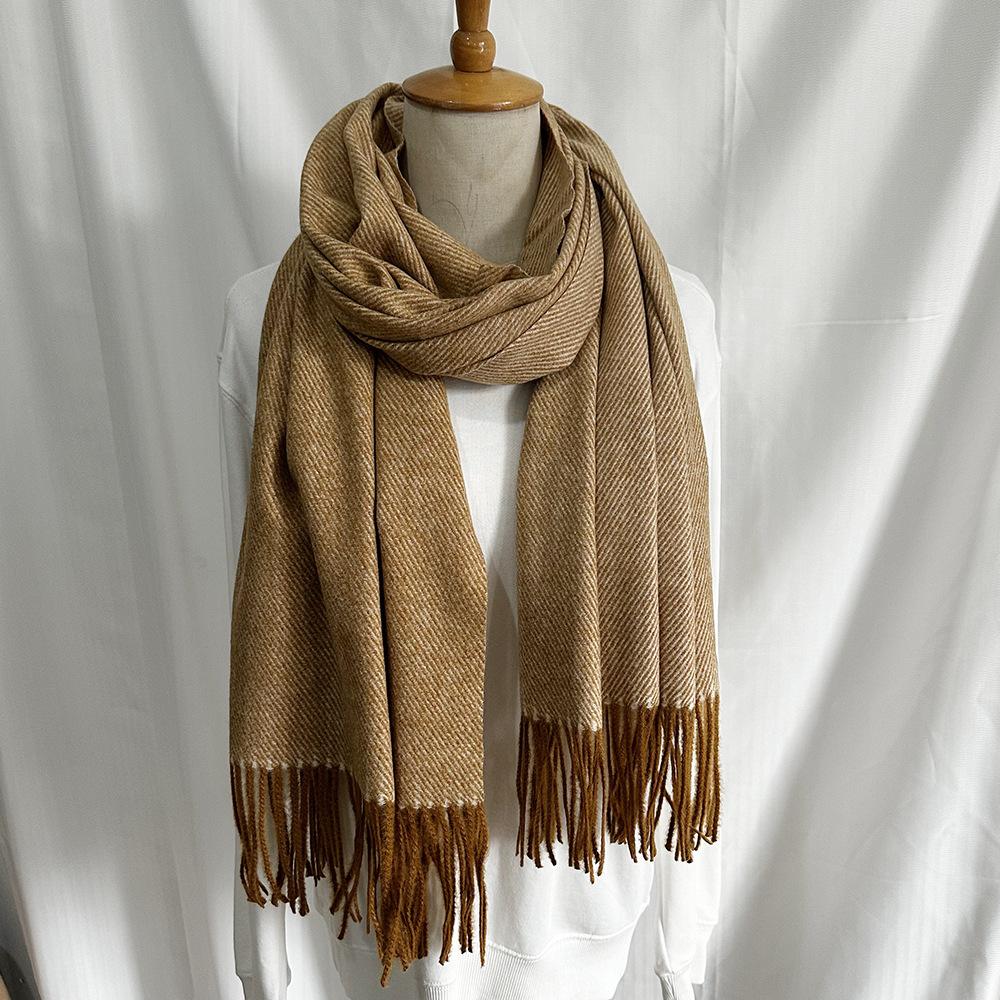 Double-sided heterochrome medium and long shawl women, high-end imitation cashmere scarf, winter atmosphere warm scarf