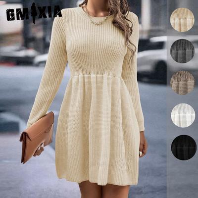 Autumn Winter Long Sleeve  Women's Solid Color Doll Sweater Dress Women