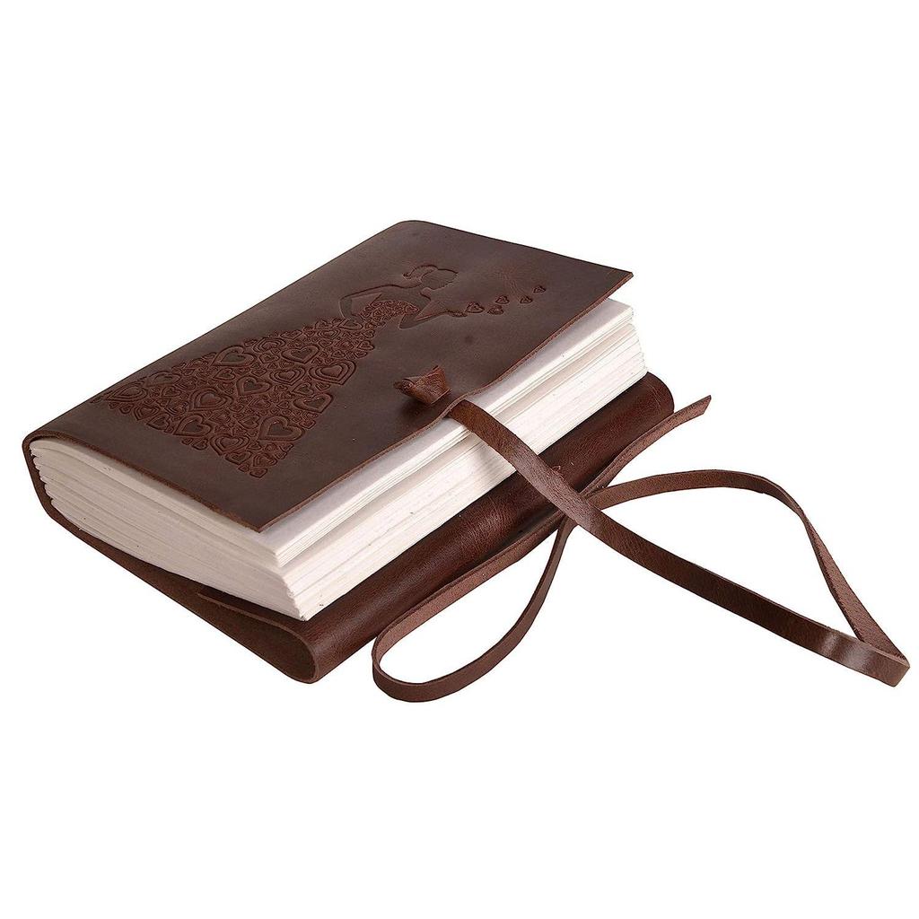 Leather Diary - Prinsessan med hjärtat präglad dagbok Vintage artist skissbok, klippbok, ritning och skrivdagbok