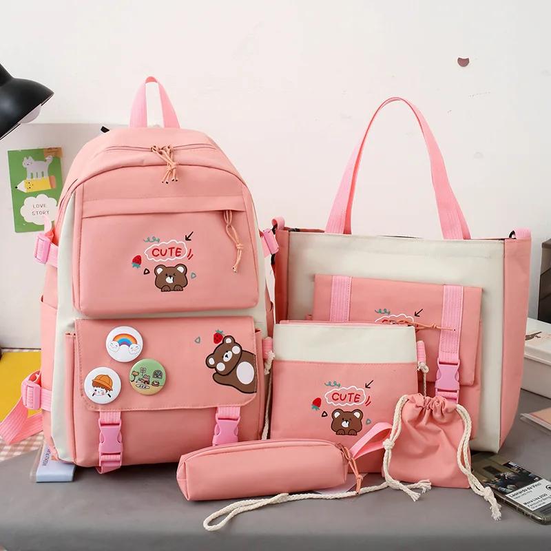 

5 Piece Set School Bags for Teenagers Fashion Women Men Backpack Student Waterproof Oxford School Backpack Mochilas Rucksacks