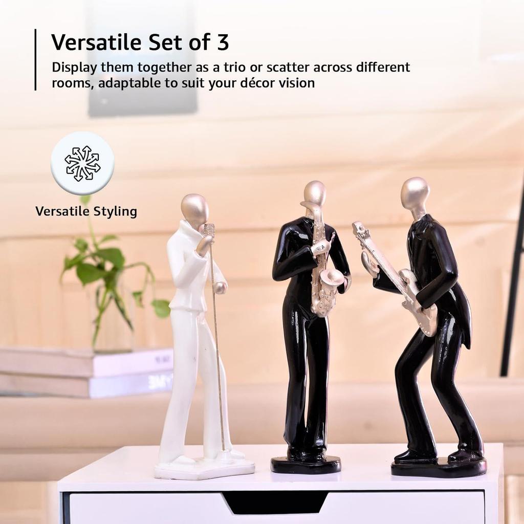 Harmonie in Bewegung Musiker-Set | Eine atemberaubende Hommage an Kunst & Melodie | Verleiht Ihrer Dekoration eine rhythmische Eleganz – 3er-Pack, Schwarz und Golden