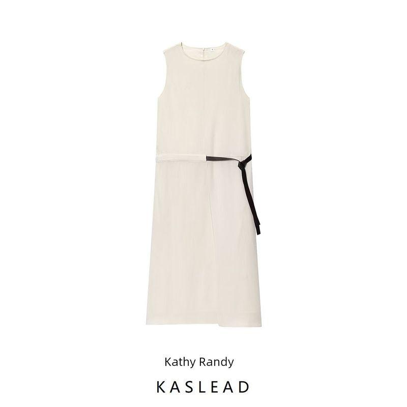 Kaslead New Women Clothes European and American Style Belt Design Sense White Sleeveless Dress 066175302