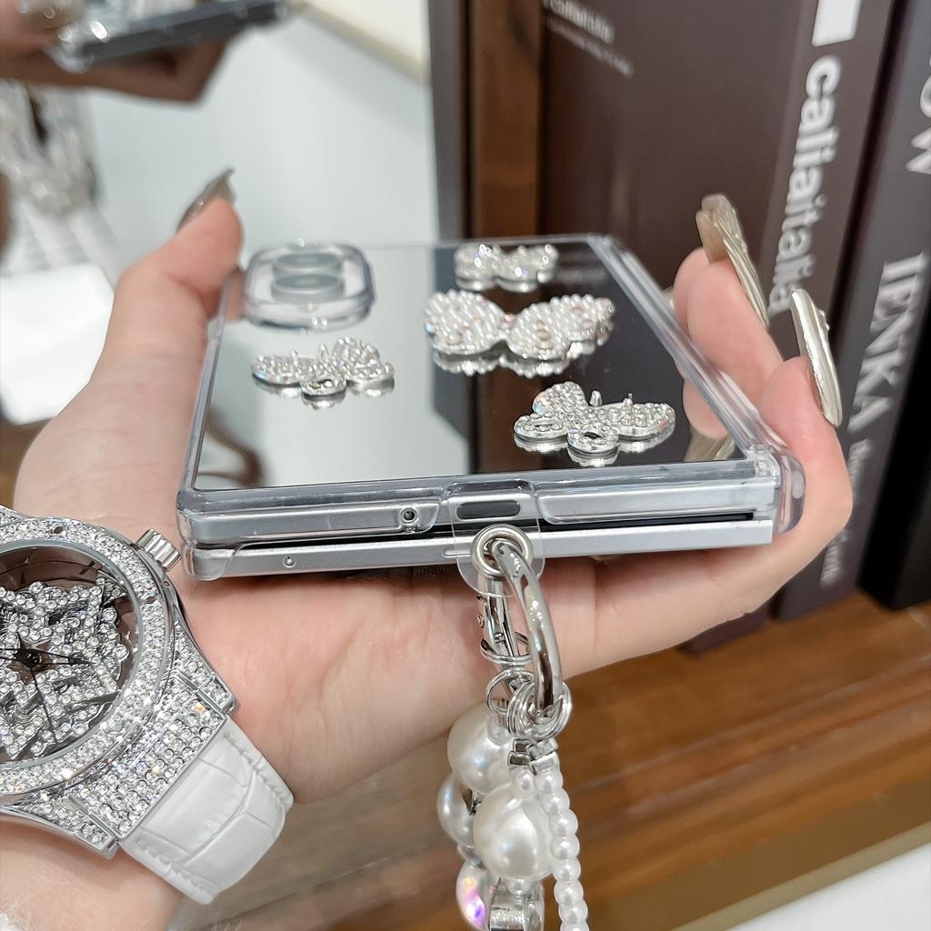 Double Central Axis Butterfly Mirror Phone Case for Samsung Galaxy Z Fold 8 Fold 8 Wide Simple Casual Flexible Fashion Cover