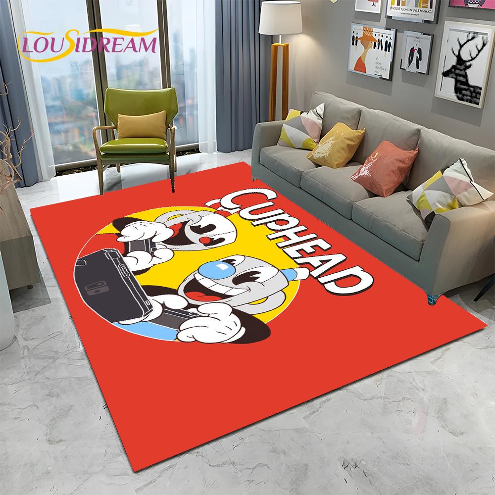 3D Cuphead Mugman Oyunu Gamer HD Halı Kilim Ev Oturma Odası Yatak Odası Kanepe Paspas Dekor, çocuk Oyun Alanı Kilim kaymaz Zemin Mat
