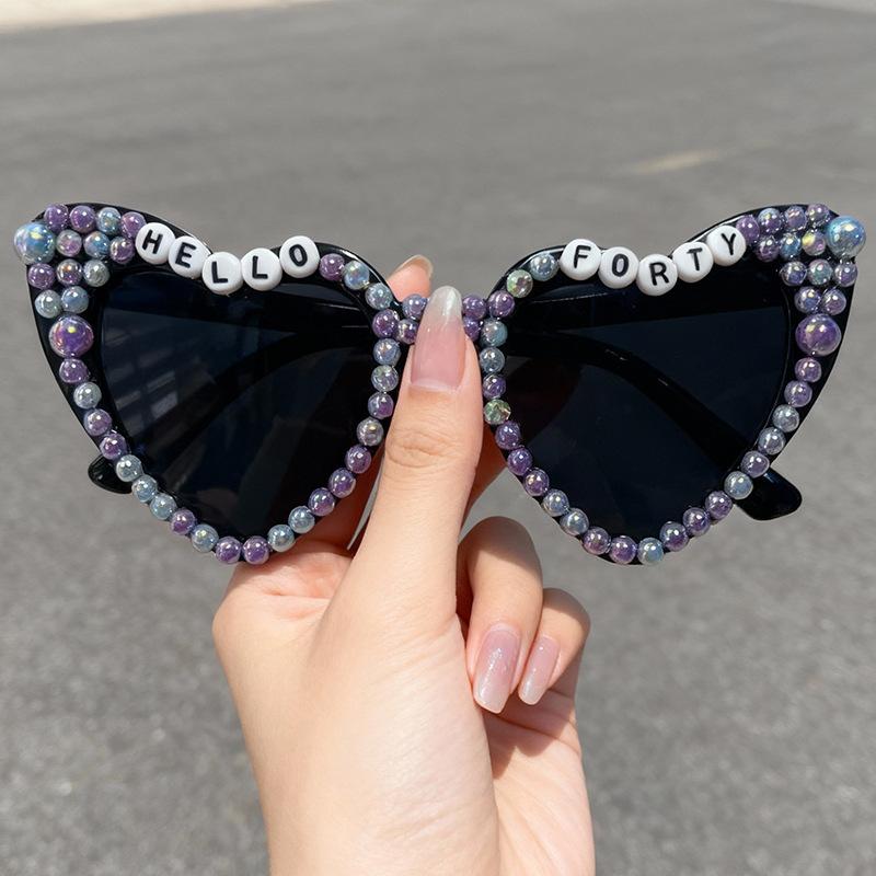 Bachelorette Party Heart Sunglasses 60 and Fabulous Bride To Be Letter Pearl Embellished UV Protection Shades KJ236