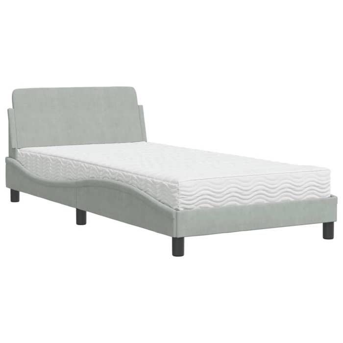 VidaXL Bed with Mattress Light Grey 100x200 Cm Velvet 3208351