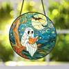 Halloween Reading Ghost Suncatcher Hanging Decoration Black Cat Stained Glass 2D Flat Acrylic Indoor Outdoor Wall Window Hanging Sign Ornament