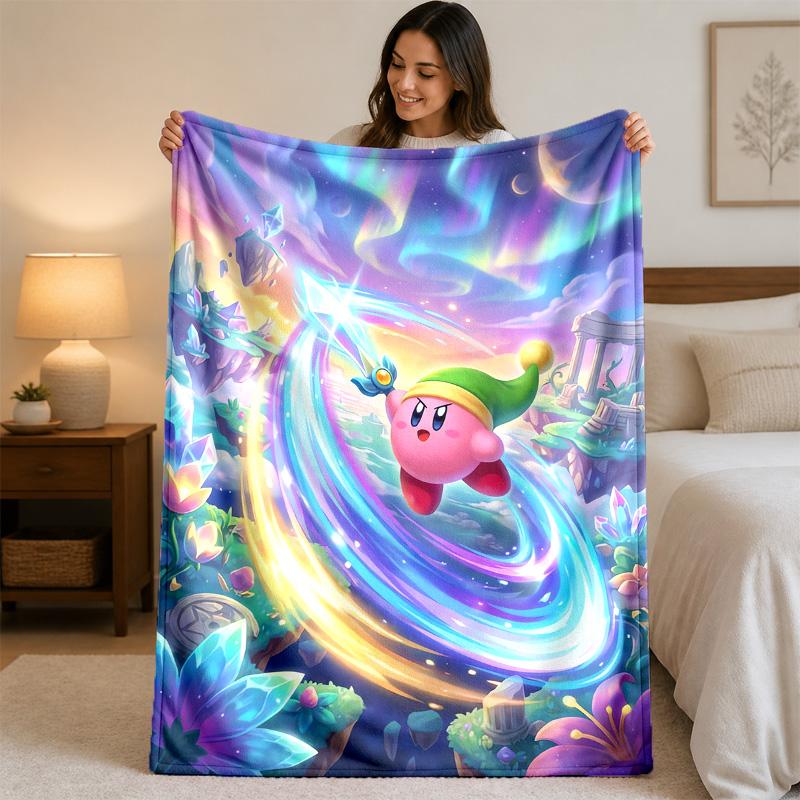 Kirby Aufdruck Flanelldecke Gemütlich Warm Plüsch Überwurfdecke Für Bett Sofa Couch Innen Haushaltsgebrauch