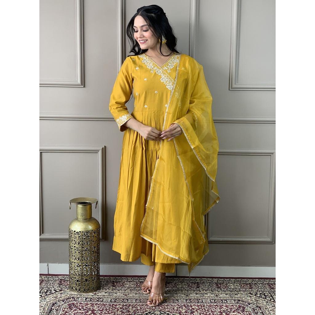 Indian Women Top Tunic Kurti Pant Dupatta Set Party Wear Pakistani Salwar Suit SC-2320