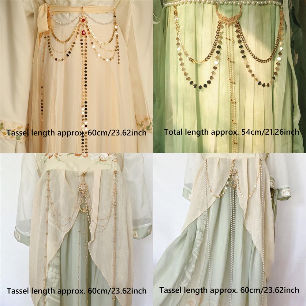 Detachable Hanfu Waist Chain Long Tassel Alloy Press Chain Hanfu Outfit Accessories  for Women