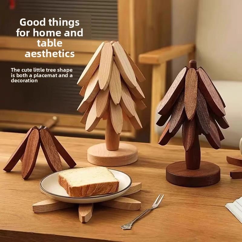 Wooden Tree Heat Insulation Coaster With Cartoon Design For Dining Table Decor