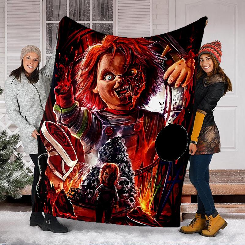 1pc Chucky1 Theme Blanket - Digital Print, Polyester, Cozy for All Seasons, Perfect for Outdoor, Camping, and Travel