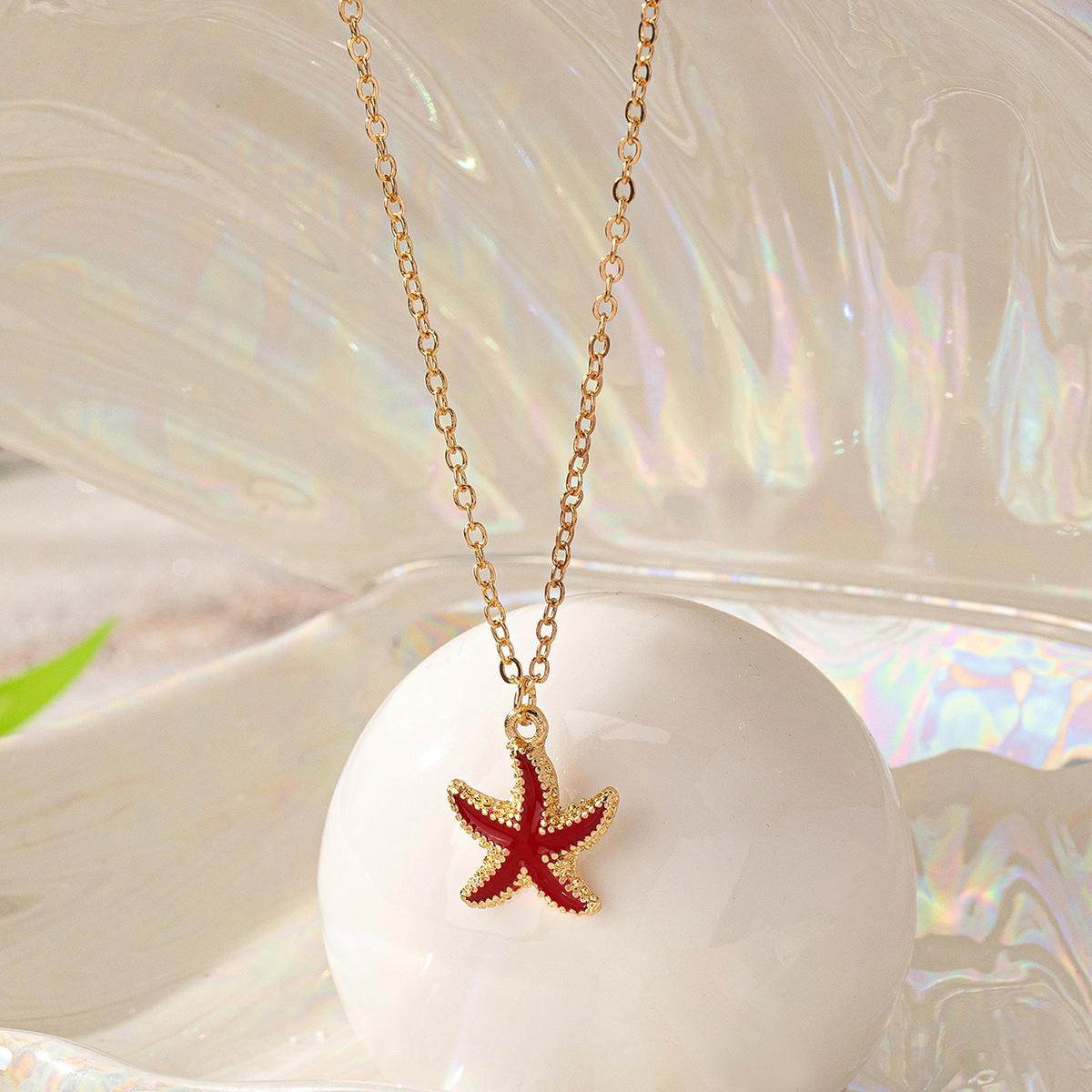 

Cute Sweet Multicolour Starfish Star Pendant Necklace for Women Bohemia Charm Fashion Summer Beach Collar Zircon Accessory Gift красный