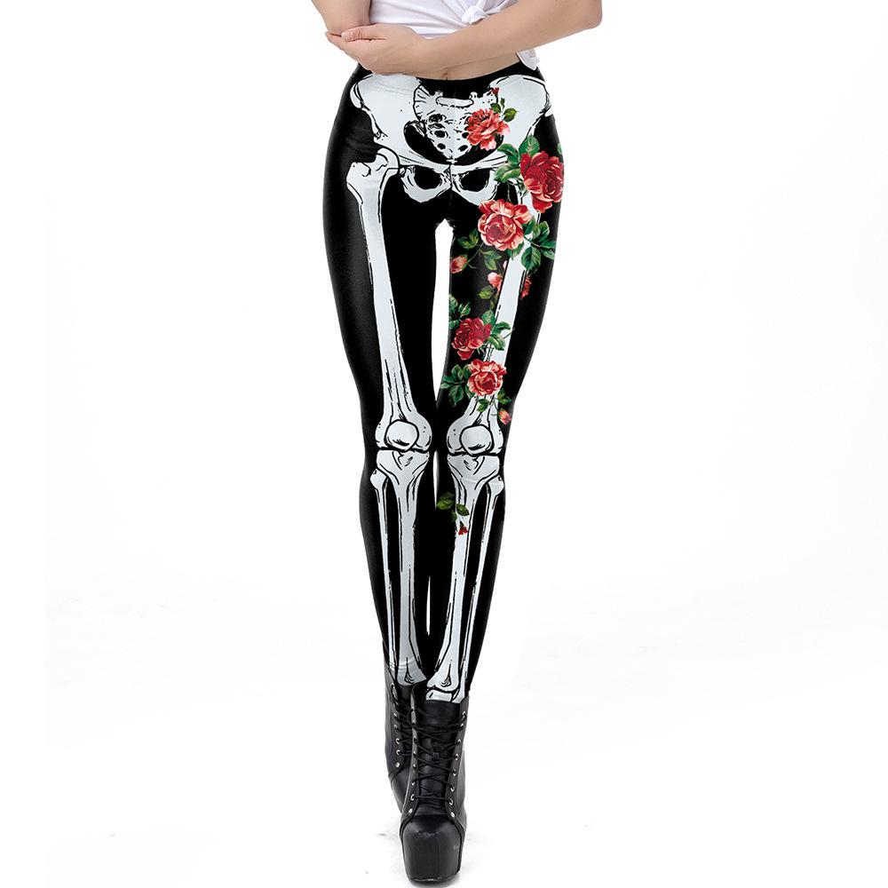 Halloween New Rose Human Skeleton Digital Printing Leggings Women