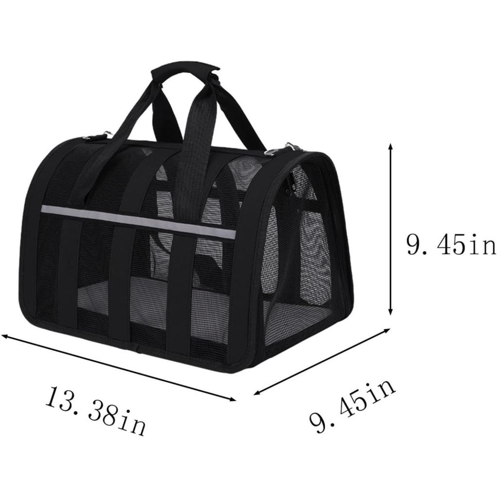 Cat Carrier, Soft Cat Carrier with Sided Zipper and Padded Shoulder Strap, Collapsible Pets Travel Carriers, Mesh Designed, Portable Carry Bag Black