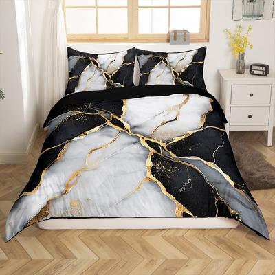 Black Marble Duvet Cover Set Gold Metallic Marble Bedding Set Black Gold Abstract Marble Texture King Size Comforter Cover Sets