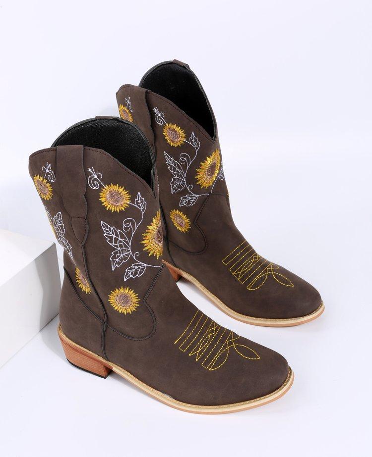 

Европейские и американские женские ботинки больших размеров осень и зима новые подсолнух средняя голень круглый носок модные ботинки Мартин женские 43 темно-коричневого