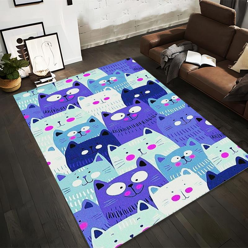 

Cartoon Cats Pattern Carpet in Purple and Blue with Playful Whimsical Design Style Suitable for use as an anti-slip1 for1room and bedroom sofas 40x60cm( 15x23in )