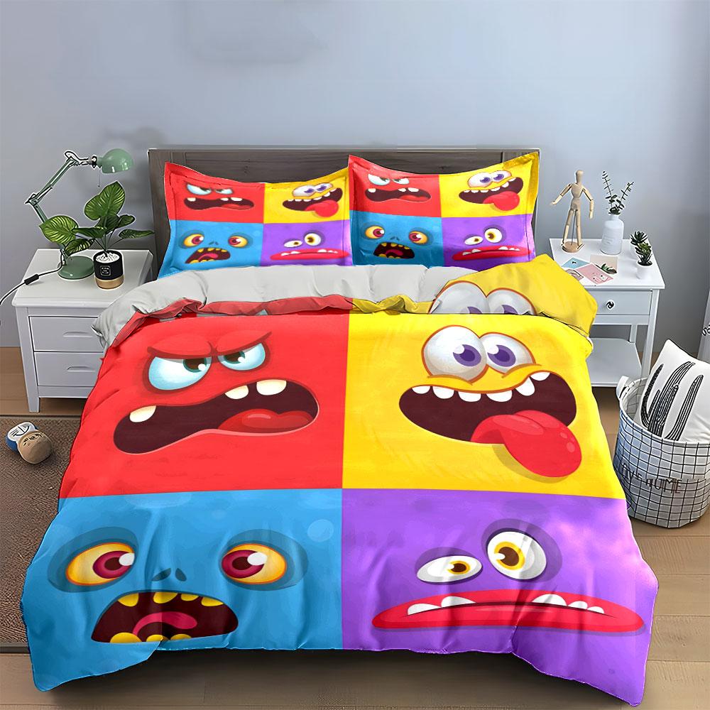 Cartoon Monster Decor Set Multiple Sizes Kid'S And Adults' Bedroom Exquisite 3Pc Bedding Set, Gift